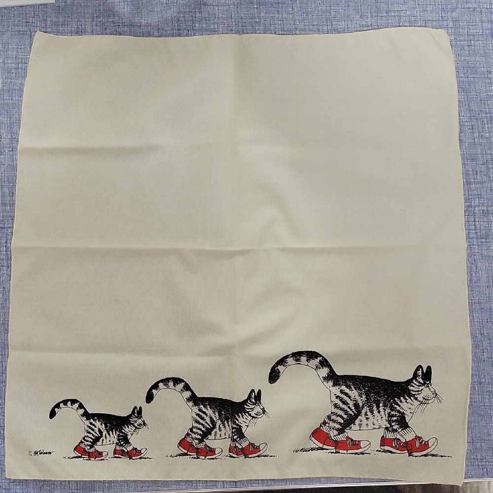 B.Kliban Cartoonist Vintage Cat With Red Sneakers Ivory Napkin/Cloth.